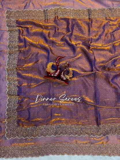 NAYLAA - Space dinner saree with stone border