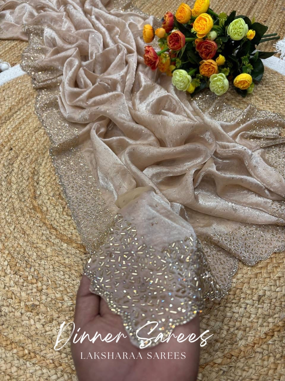 NAYLAA - Space dinner saree with stone border