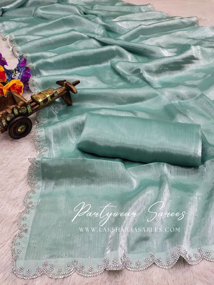 Isabella - Shimmer Silk Saree x Stone Border