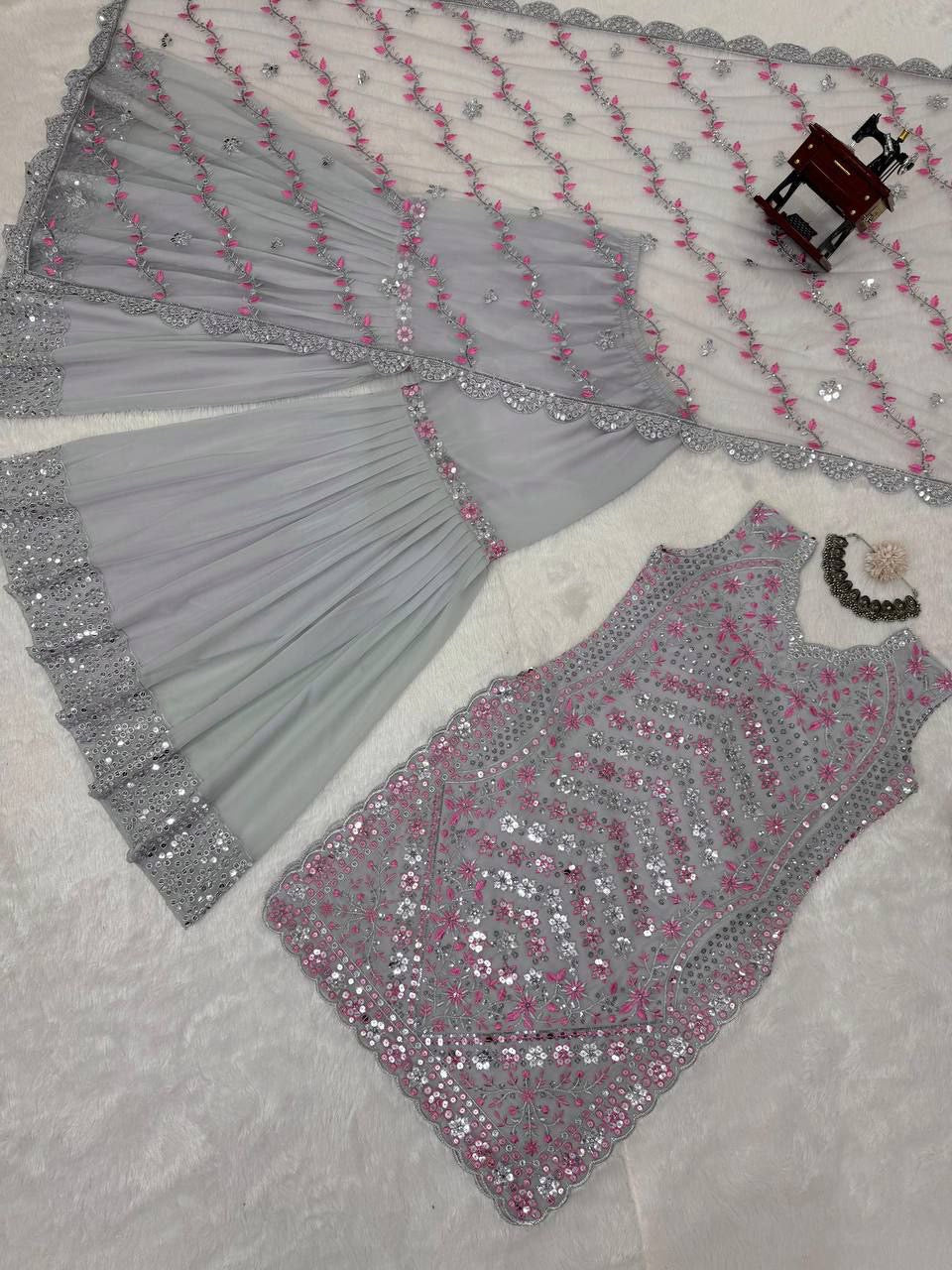 Grey x Pink Sharara Suit