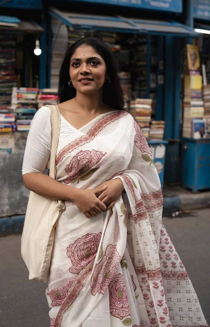 Linen Rose Saree