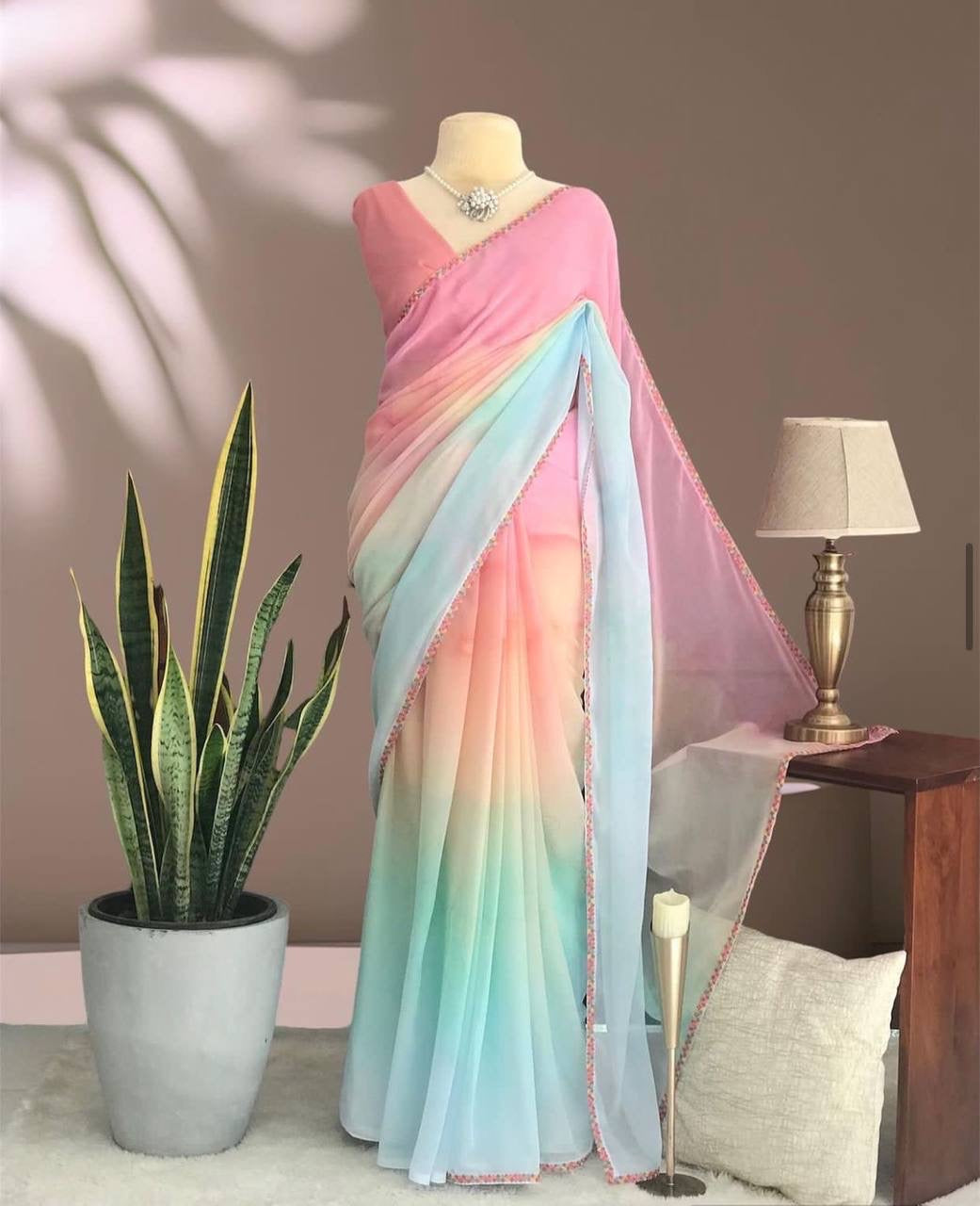 Pastel Rainbow Georgette Saree