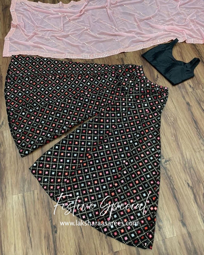 Black x Pink Crop Top Pallazo Suit at