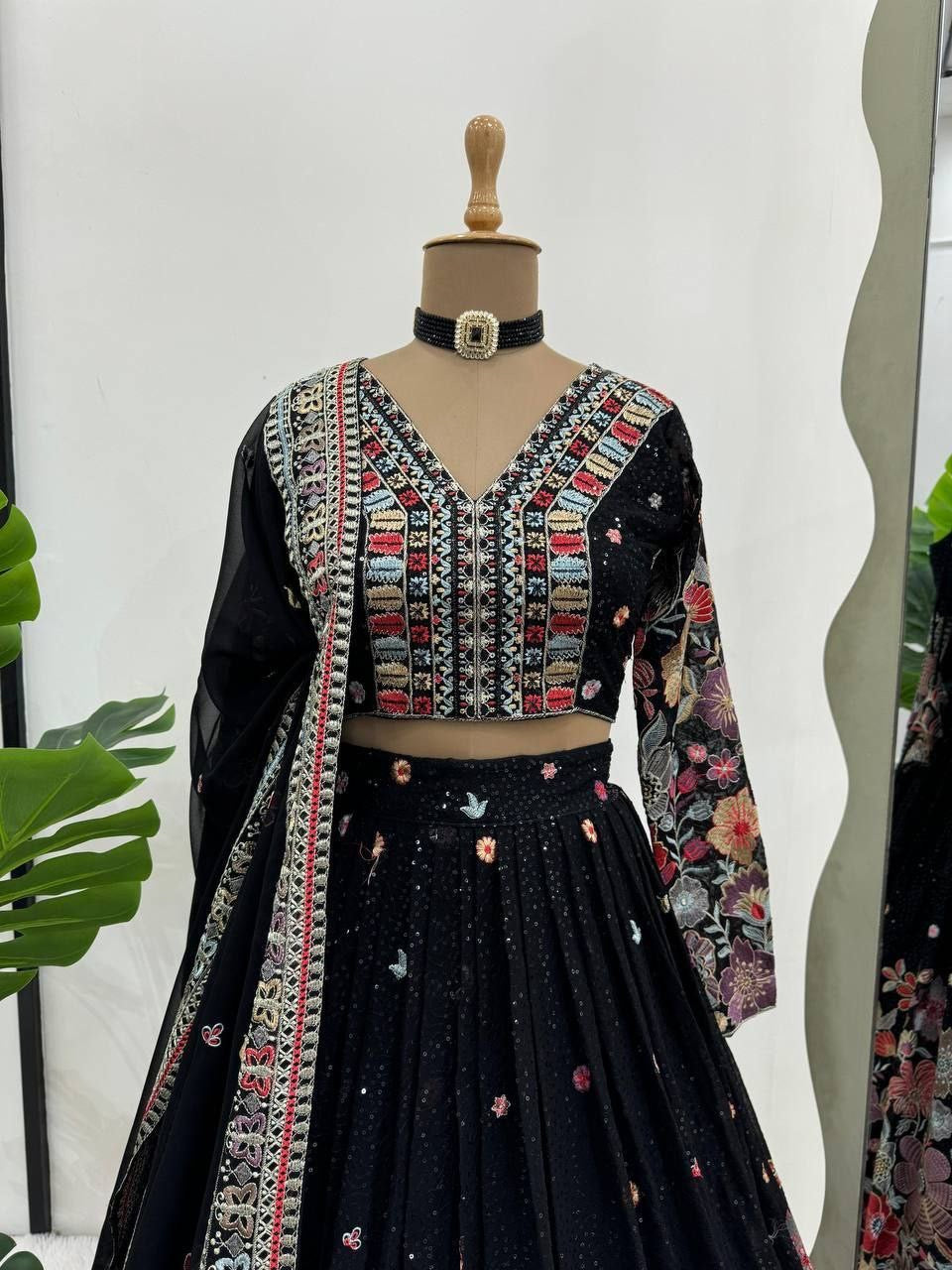 ELISHA —  Black Premium Floral Lehenga