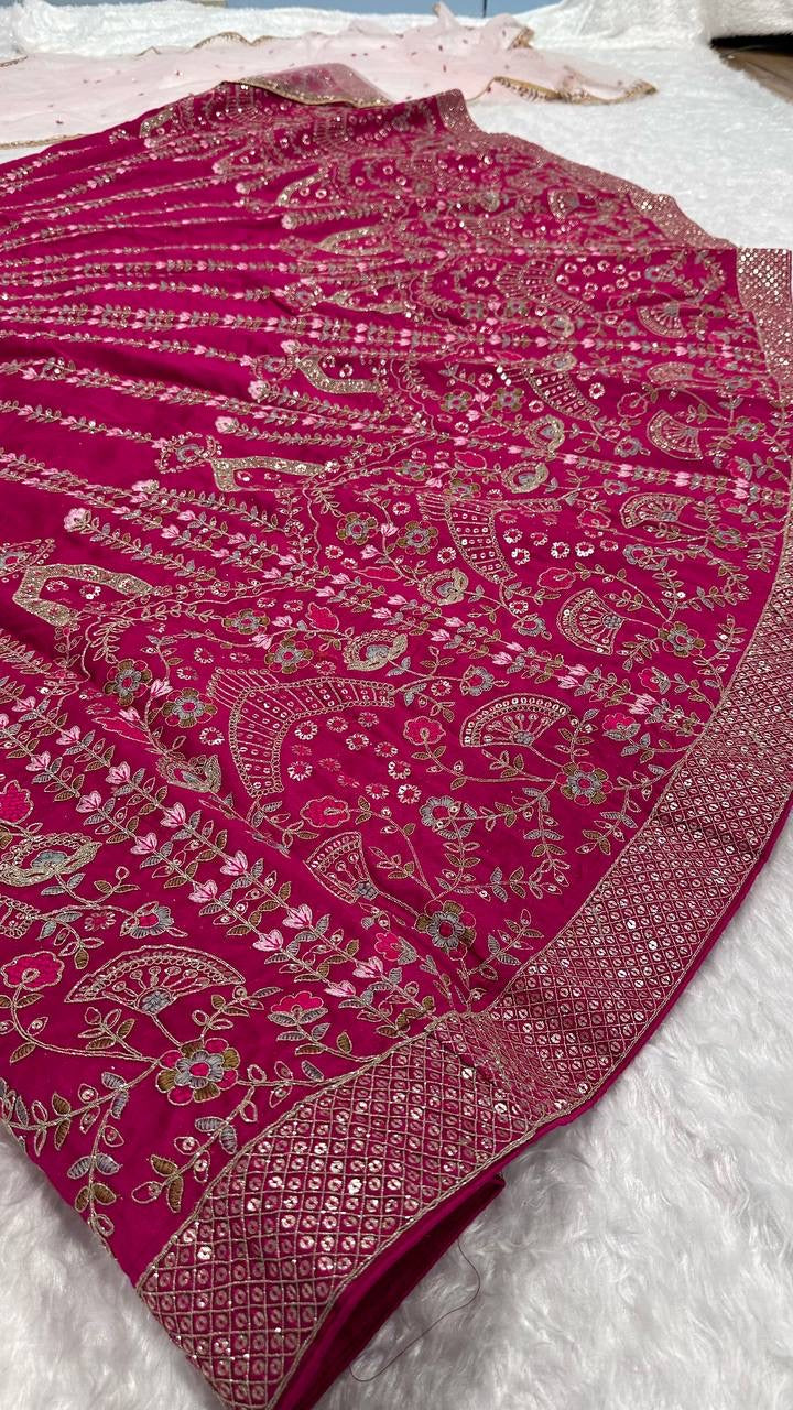 BHAVYA - Rani Pink Premium Floral Lehenga