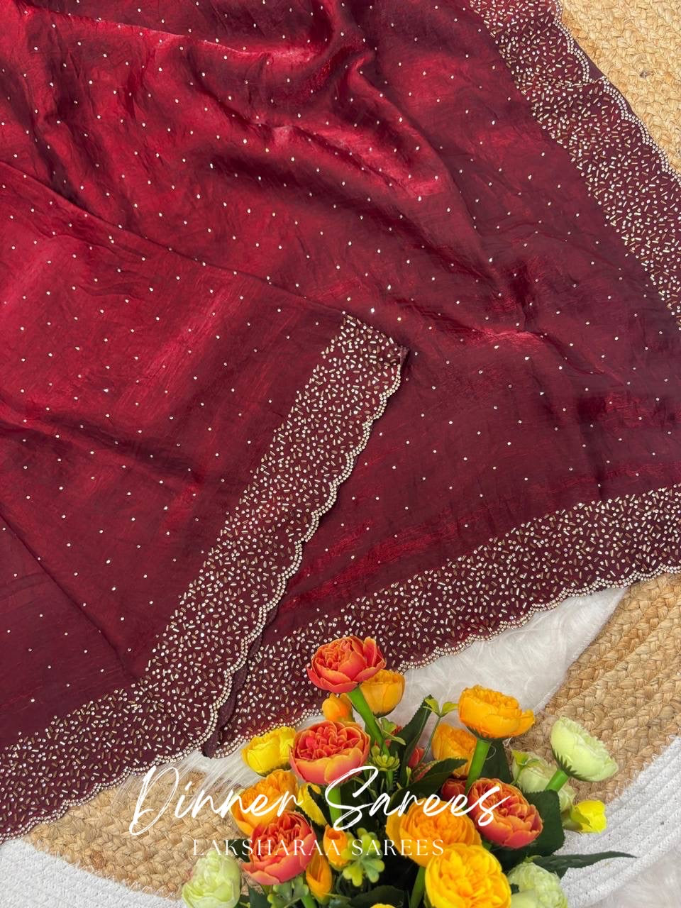 NAYLAA - Space dinner saree with stone border