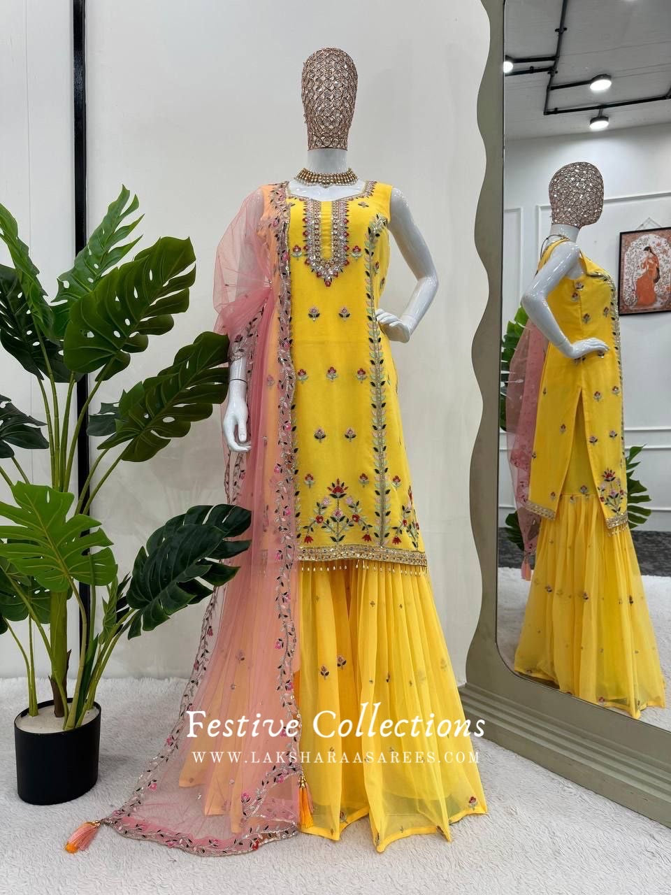 Yellow x Pink Designer Sharara Suit