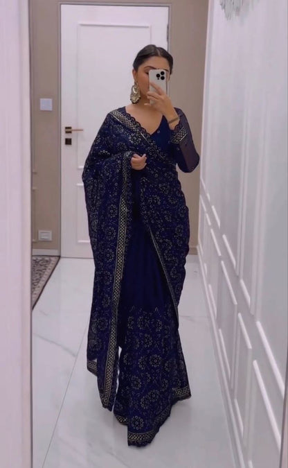 Sajal Royal Blue Premium Partywear Saree