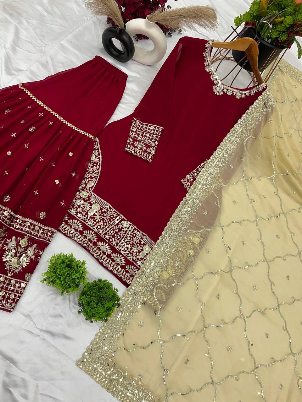 RAIZA - Red x  Gold Sharara Suit