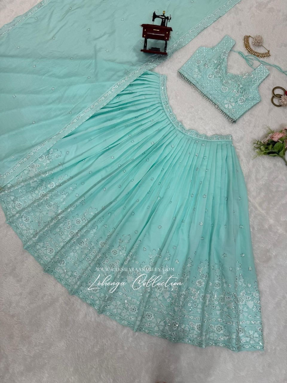 Pastel Blue Georgette Lehenga