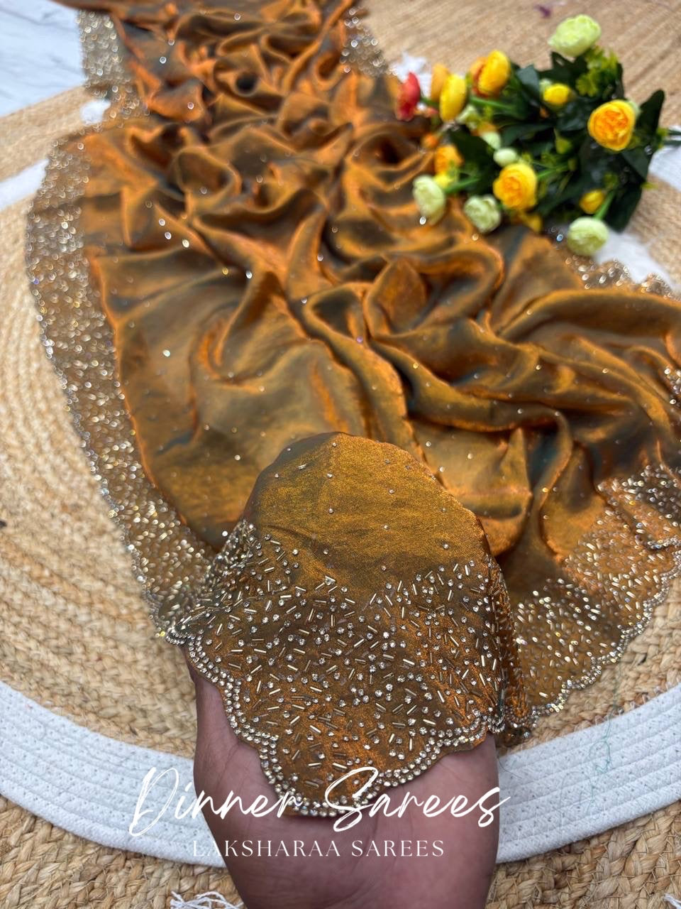 NAYLAA - Space dinner saree with stone border