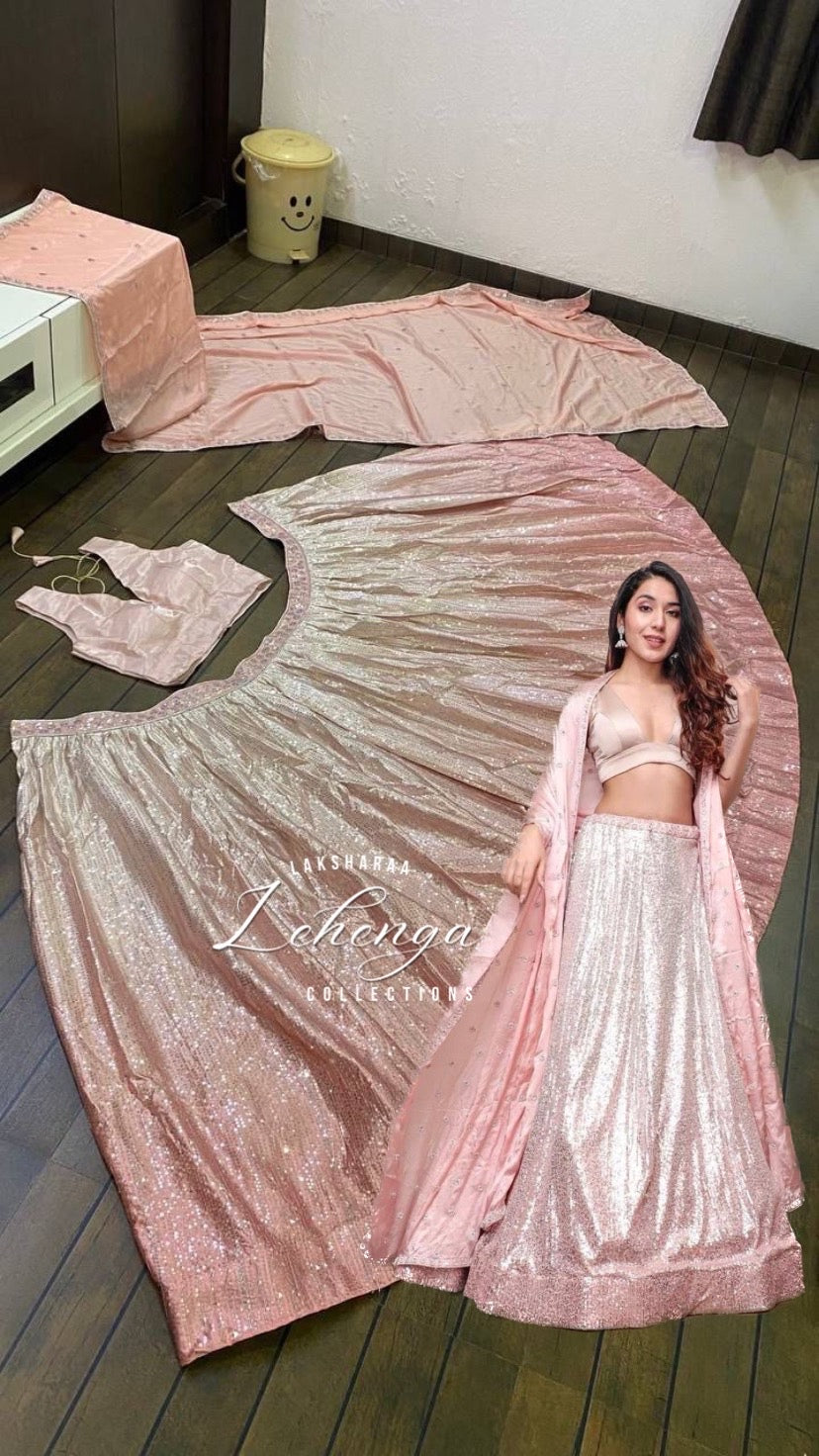 LARISSA - Baby Pink x Silver Satin Lehenga