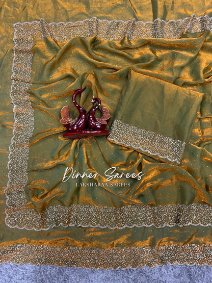 NAYLAA - Space dinner saree with stone border