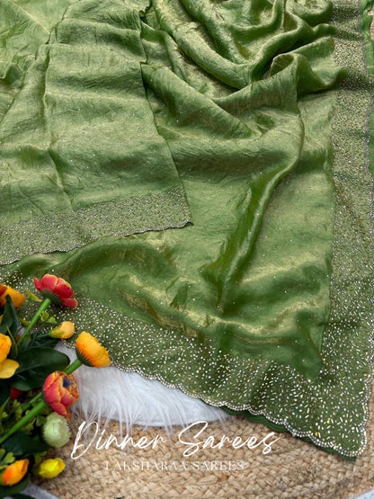 NAYLAA - Space dinner saree with stone border