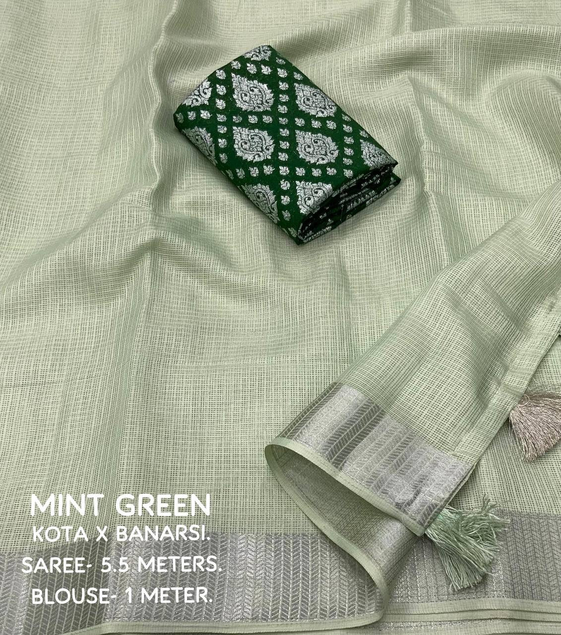 Pastel Kota Saree x Silver Zari Border