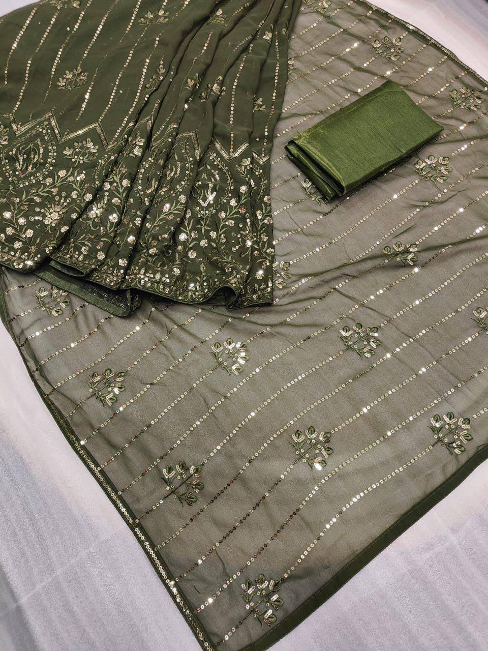 Olive Green Partywear Georgette Saree