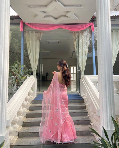 Dreamy Pink Mermaid Skirt Half Saree / Lehenga