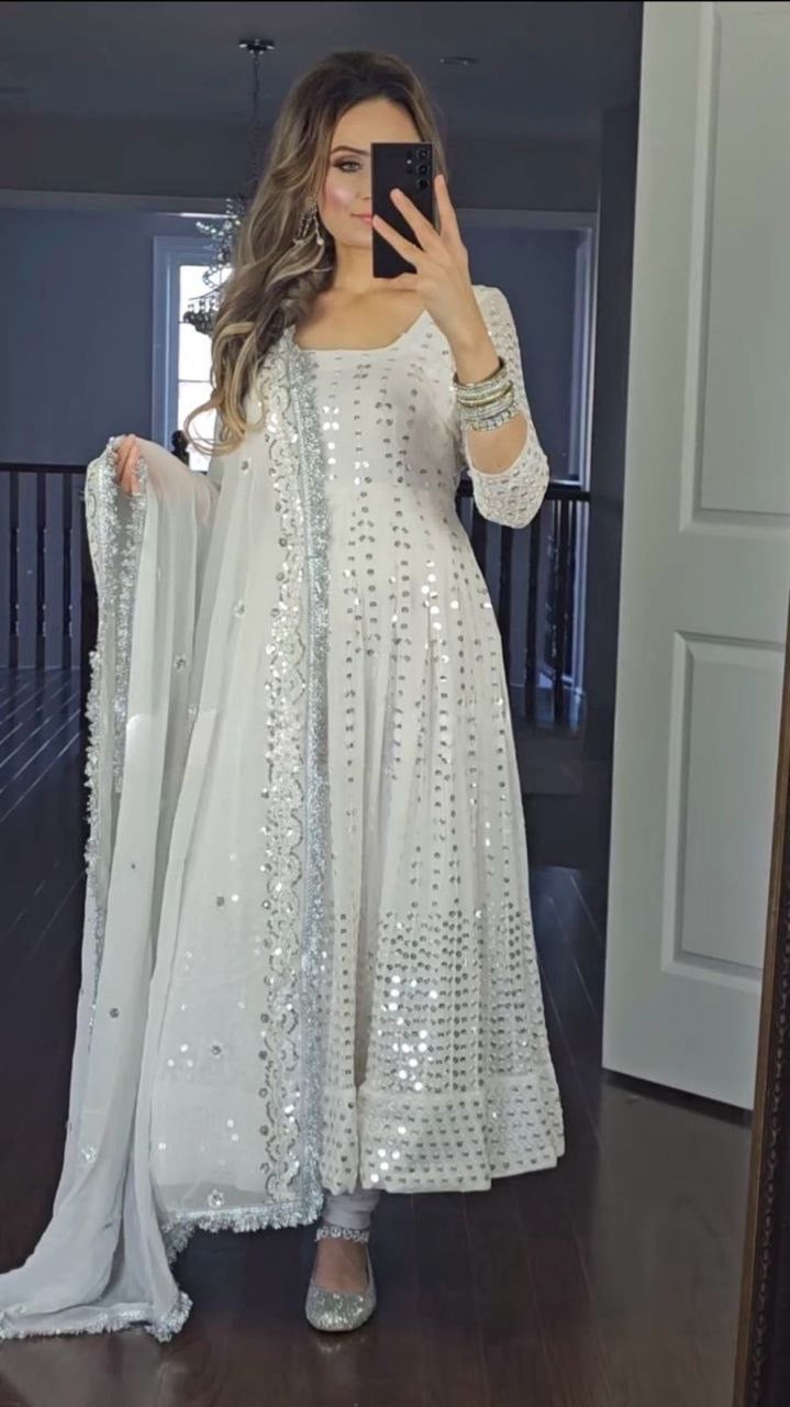 Lalii White Georgette Anarkali Suit