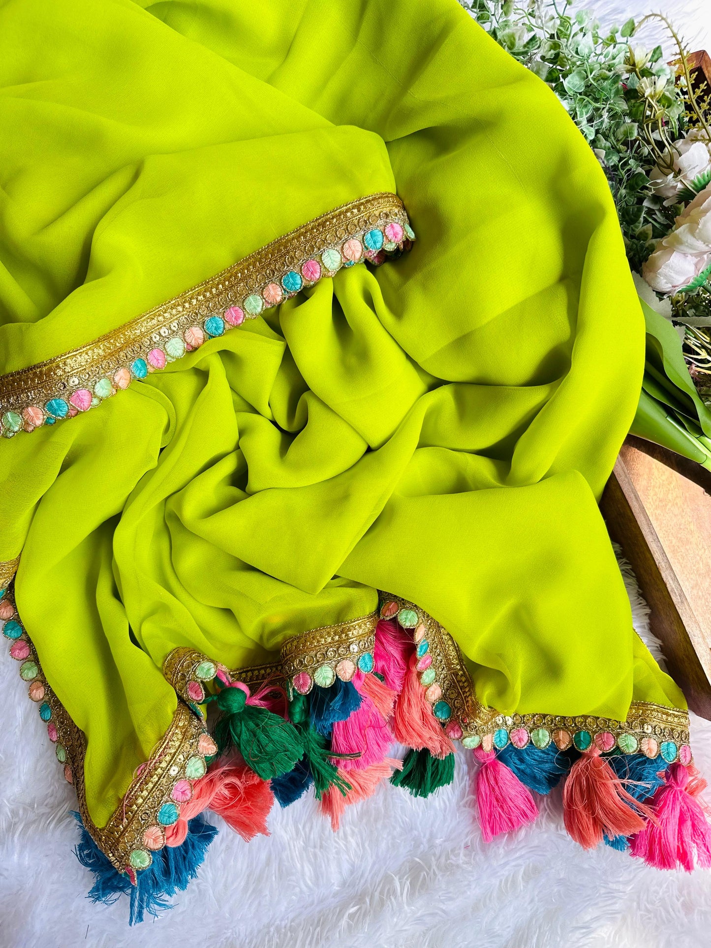 MINORI - Georgette Saree x Colourful Tassel