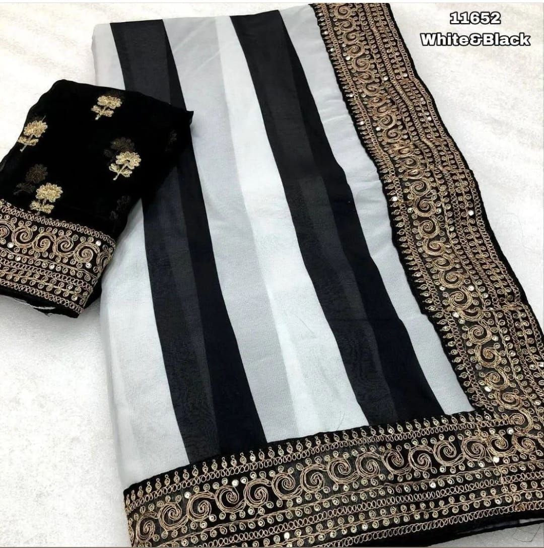 Black & White Partywear Georgette Saree