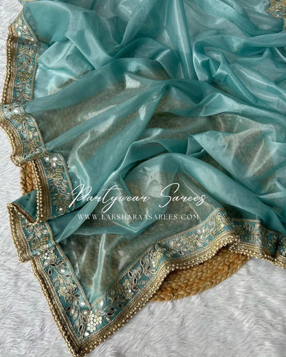 INDIRA - Shimmer Silk Saree with Grand Mirrorwork Border