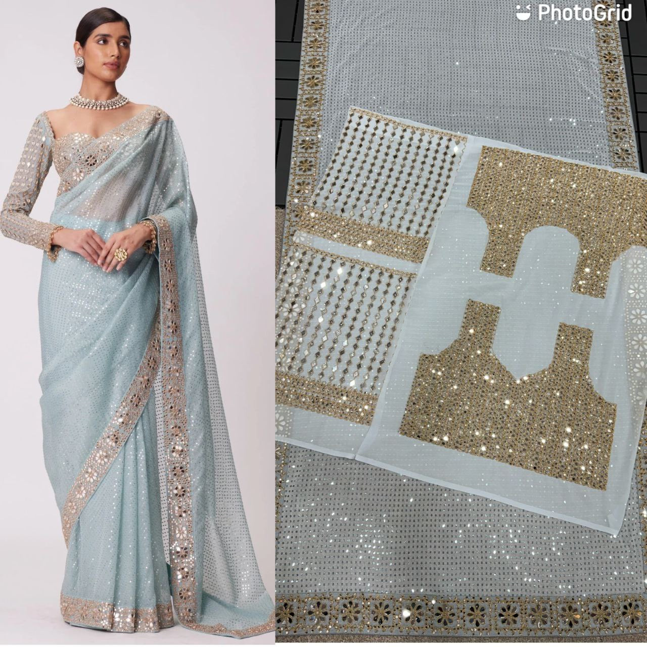 Icy Blue Partywear Designer Saree