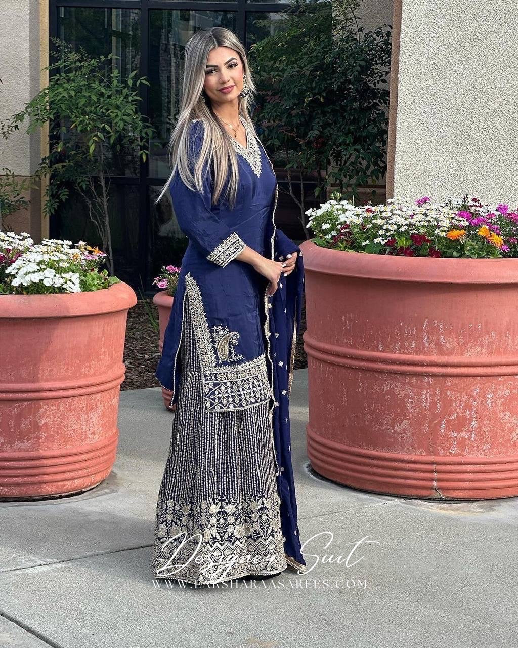 NEYA - Dark Blue Sharara Suit