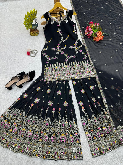 KIRA - Premium Black Floral Sharara Suit