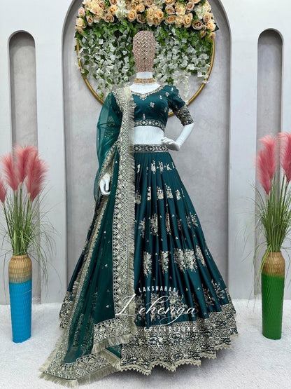 Thoolashi Bottle Green x Satin Lehenga