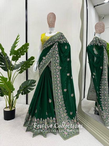 Green Floral Georgette Saree