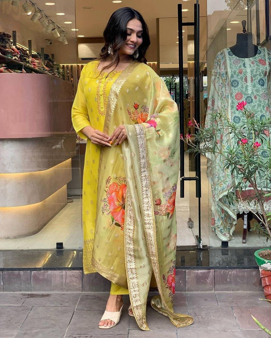 Yellow Floral Mustard Kurti Suit