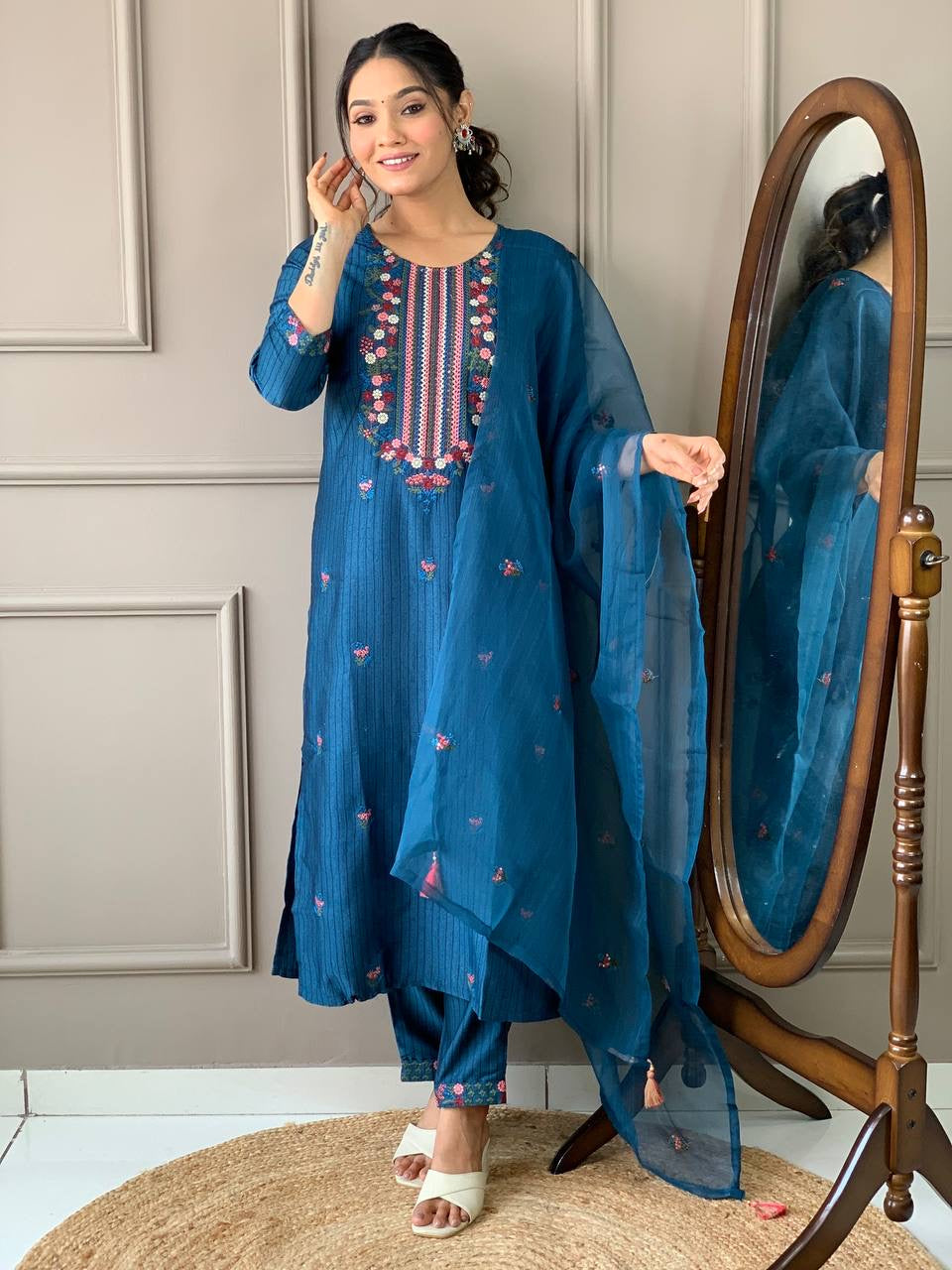 Blue Floral Kurtis Suit