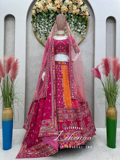 JUHI - Pink x Orange Multi Coloured lehenga