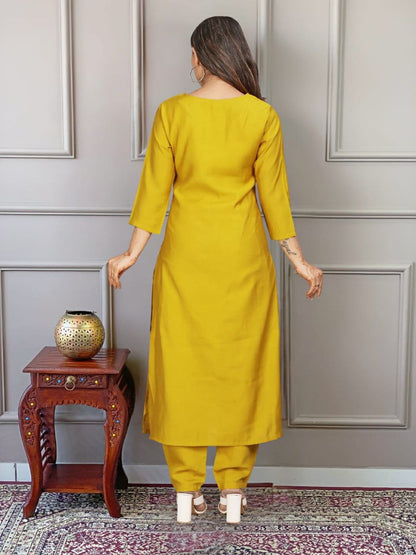 Premium Mustard Kurti Set with Grand Neckline