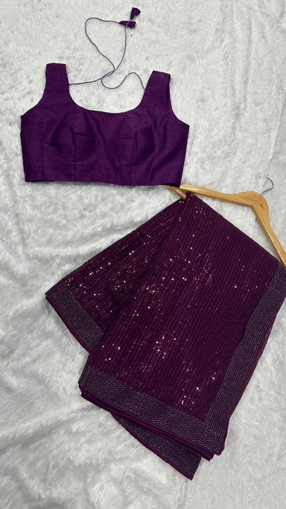 SAJNII - Purple Partywear Sequinned Saree