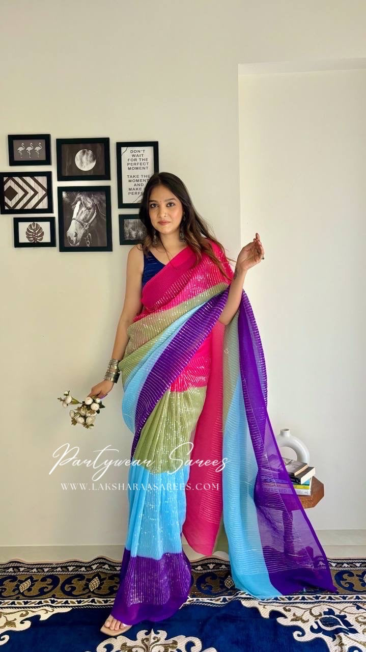 MAADHURII - Crush Georgette x Sequin Partywear Saree