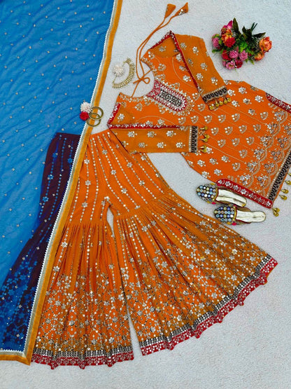 KAVLEEN 2.0 — Orange Designer Sharara Suits