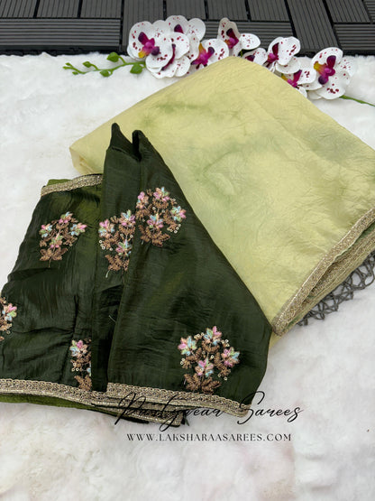 JAZMIN - Soft Tissue Saree x Floral Readymade Blouse