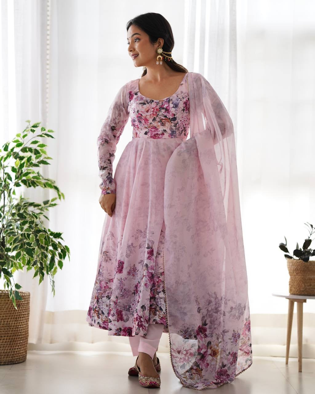 Pink Floral Anarkali Suit