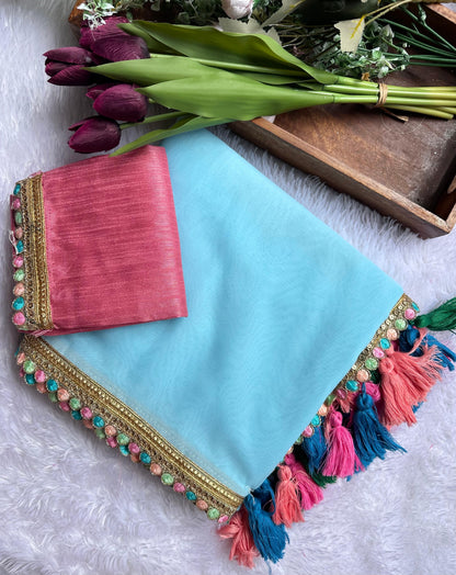 MINORI - Georgette Saree x Colourful Tassel