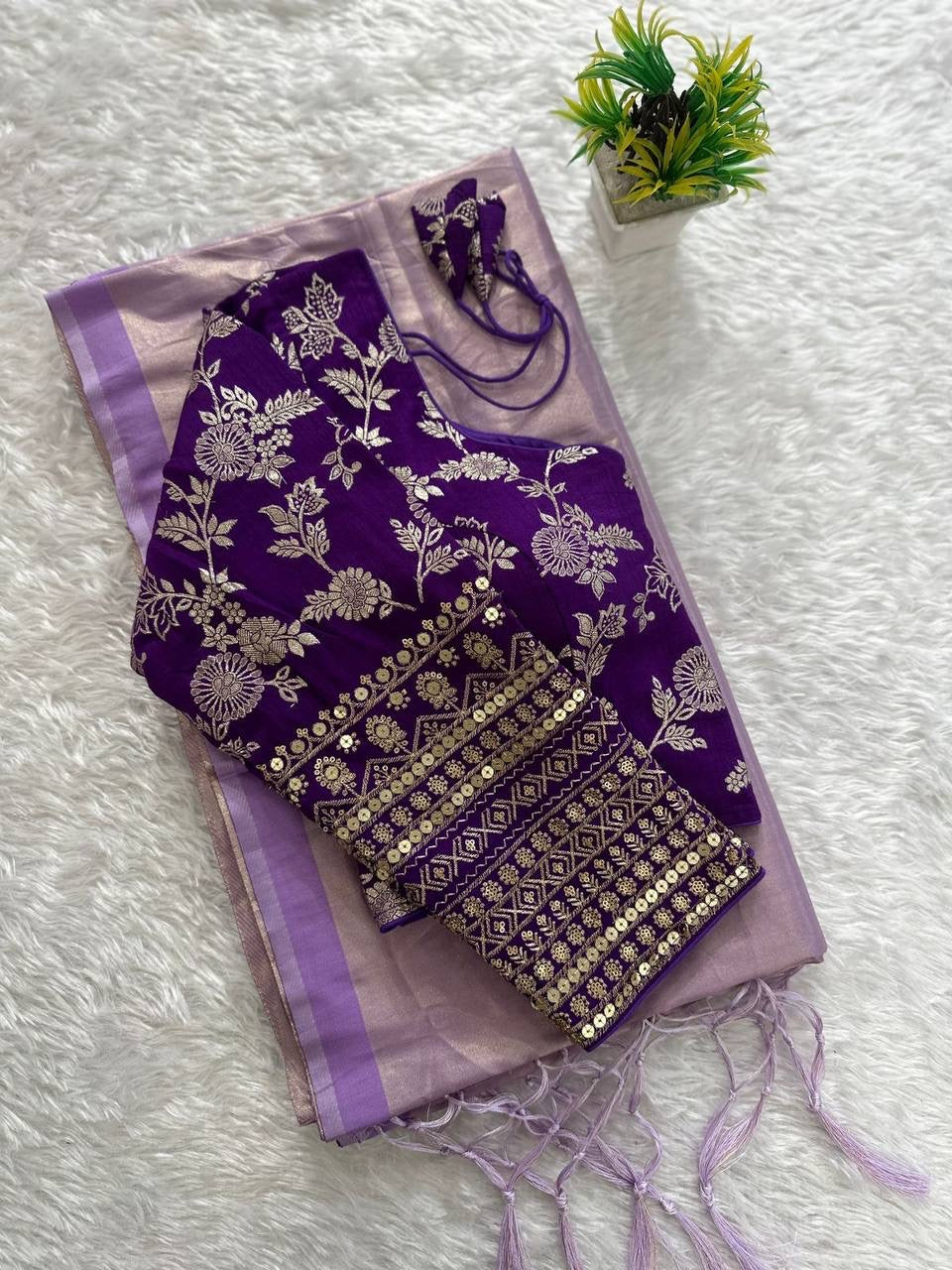 Premium Organza Tissue Silk Saree With Readymade Blouse