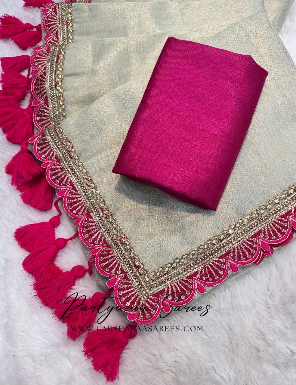 DISHAA - Tissue Saree x Tassel Border