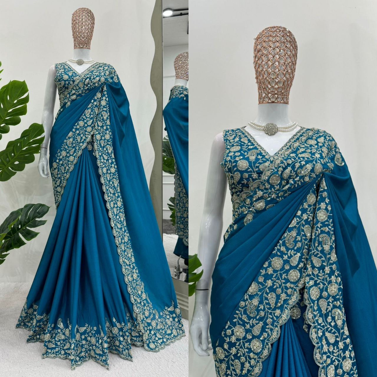 Blue Partywear Georgette Saree x Floral Embroidery