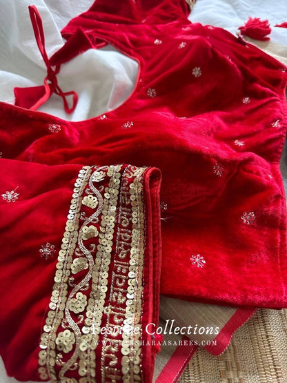 Khadhi Cotton Saree x Velvet Readymade Blouse & Belt