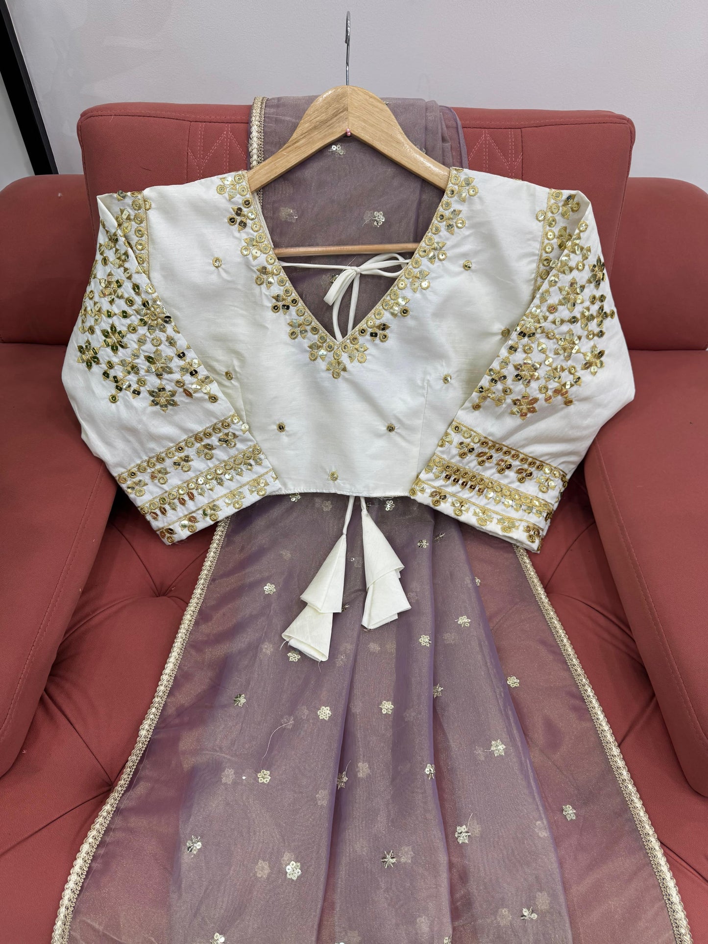 Shimmer Purple Net Saree x Readymade White Blouse