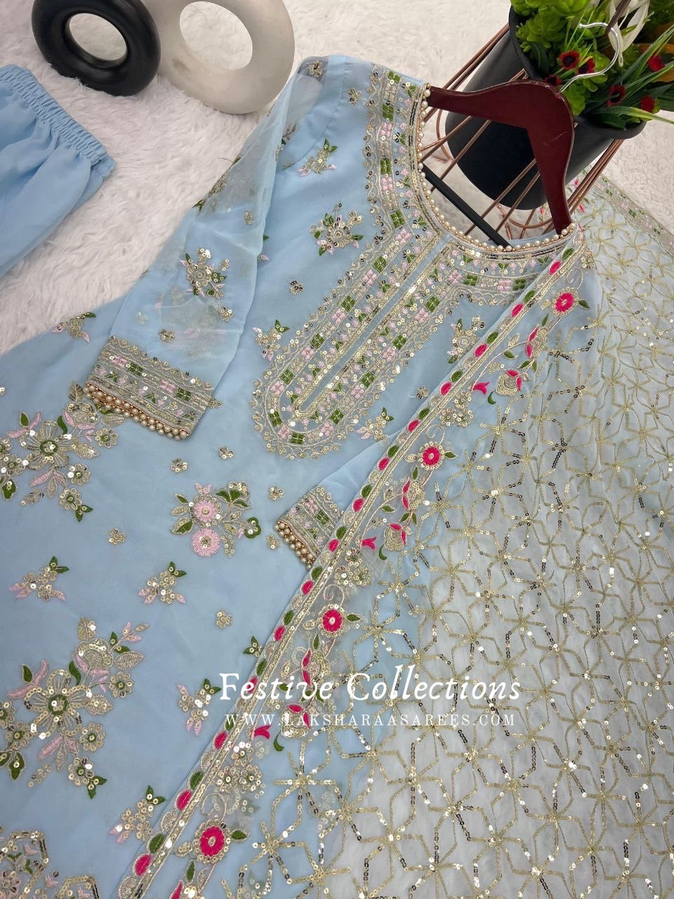 Blue Floral Sharara Suit