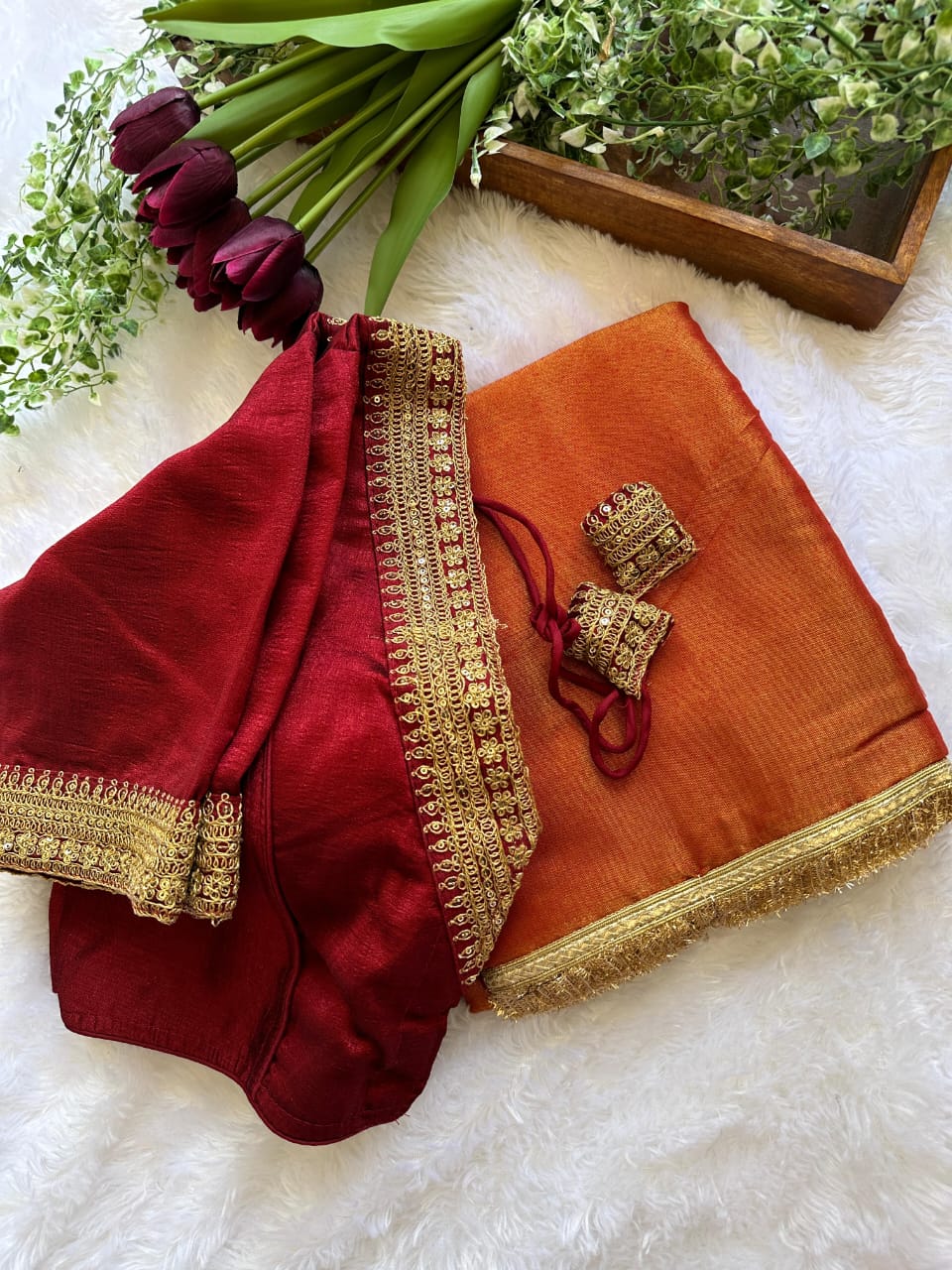 SANTOSHI - Soft Tissue Saree x Readmade Blouse