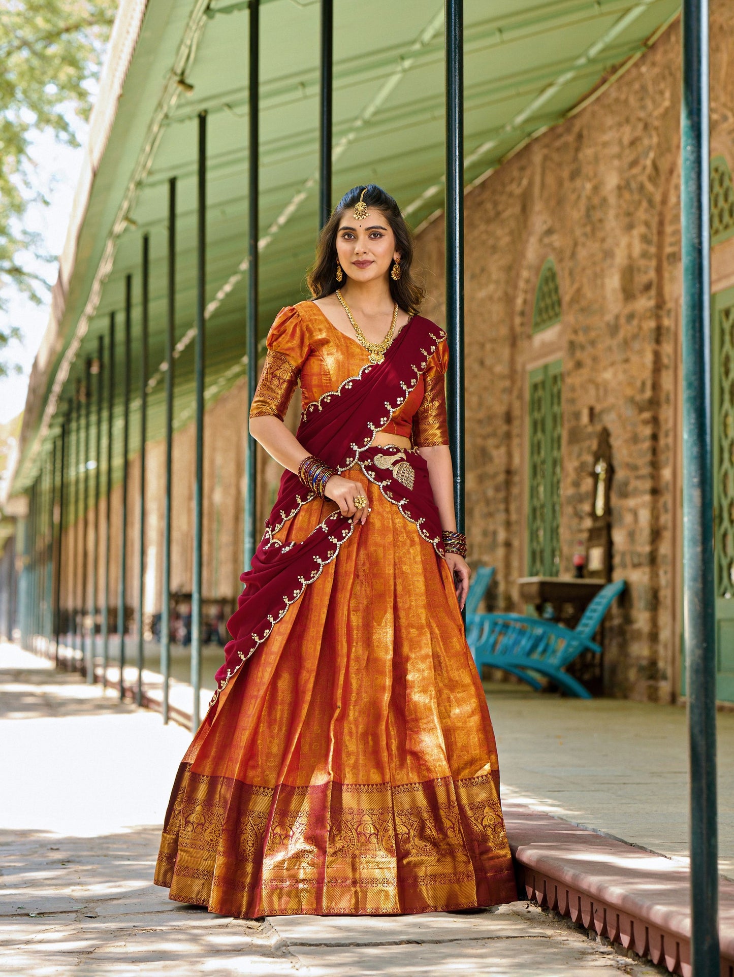 Meenaxi - Half Sarees Kanchi Banarasi Lehenga