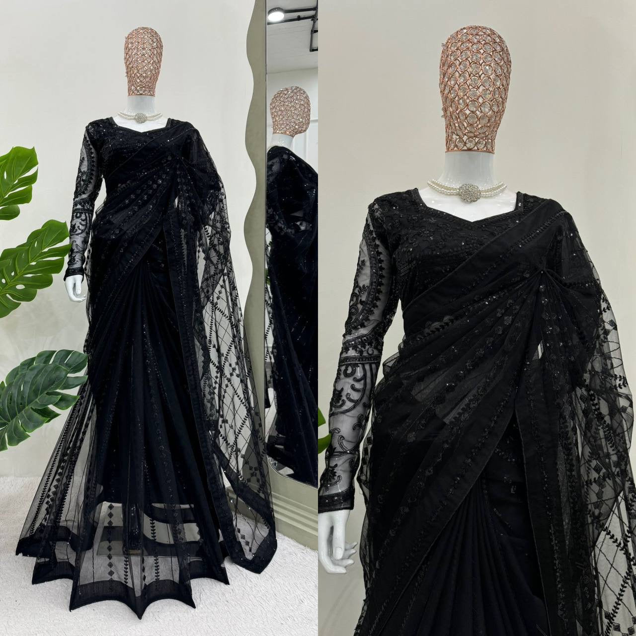 VALENTINA - Black Designer Georgette Net Partywear Saree