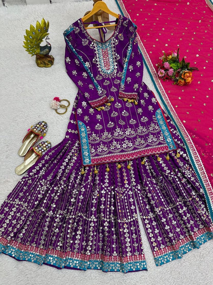 KAVLEEN — Purple Designer Sharara Suits